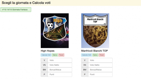 Inserimento voti fantacalcio